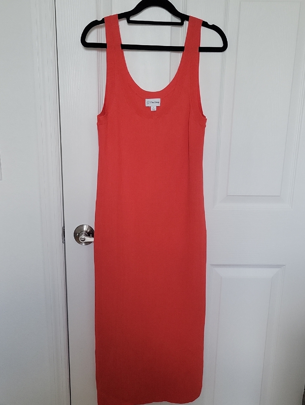 The Drop Orange Red Ribbed Knit Tank Midi Dress Large